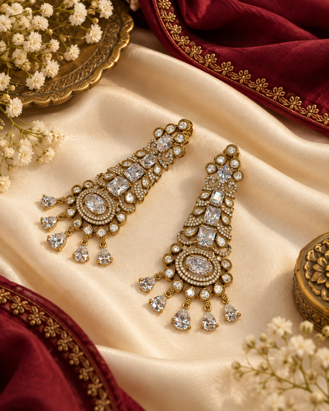 Kundan Long Linear Chandelier Earrings